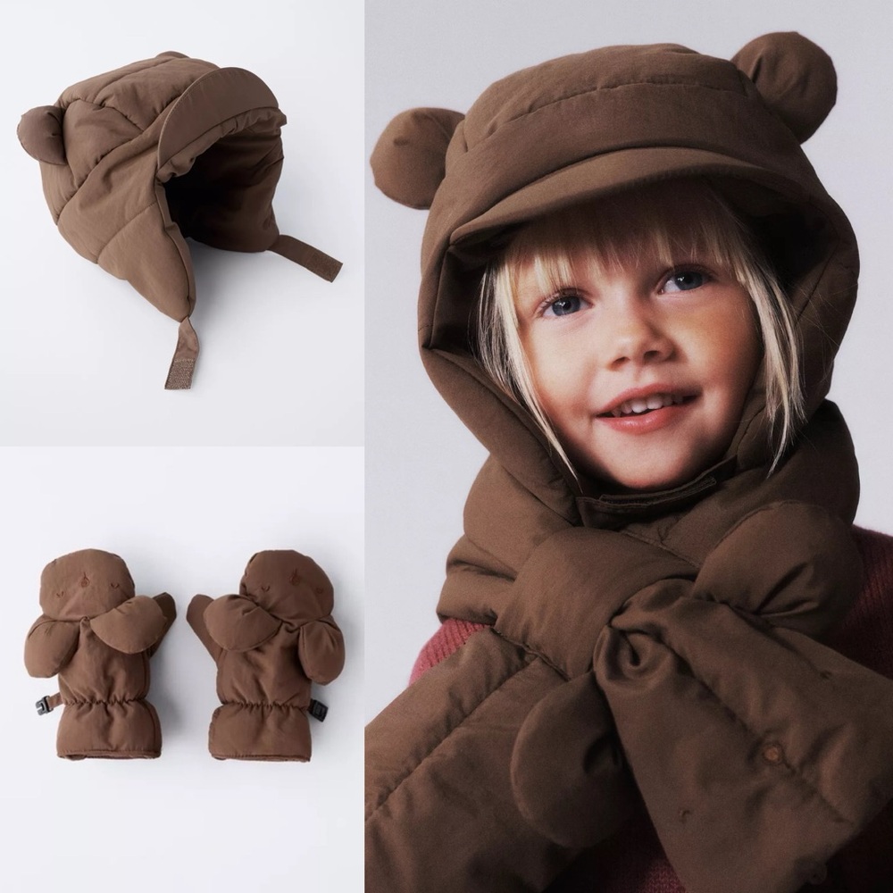 ZARA NYLON HAT AND MITTENS WITH EARS